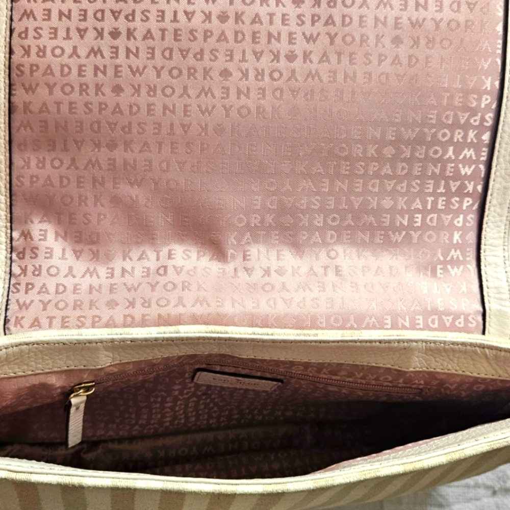 New Kate Spade NY Mulberry St.  Alicia Leather Handbag Beige Stripes - Picture 7 of 9